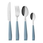 EXZACT Cutlery Set Coloured 16PCS - Stainless Steel with Plastic Wide Handles – Comfortable to Hold - 4 x Forks, 4 x Dinner Knives, 4 x Dinner Spoons, 4 x Teaspoons – Service for 4 (Light Blue x 16)