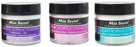 Mia Secret Acrylic Powder 1 oz x 3 (White, Pink, Clear) color acrylic powder for nails mia secret, mia secret professional acrylic nail system clear acrylic powder