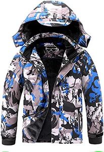 OHSNMAKSL Boy's Waterproof Ski Jacket Warm Winter Snow Coat Kids Fleece Snowboarding Thick Hooded Windproof Blue camo-14-16