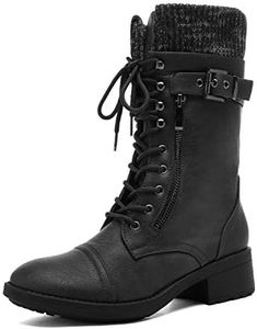 DREAM PAIRS Women's Winter Lace up Mid Calf Combat Riding Military Boots,Size 6.5,Black