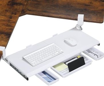 ETHU Keyboard Tray Under Desk, Ergonomic Corner Keyboard Tray with 180° Adjustable C Clamp for L Shape Desk 26.77" X 12.2" Easy to Install, Computer Keyboard Stand for Home and Office(White)