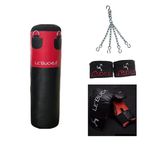 Le Buckle Punching Bag PU Leather Filled 3 Feet Heavy Boxing Bag with Hanging Chain, Boxing Gloves and Handwraps (Black & Red, 12oz)