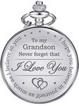 Memory Gift to My Grandson Pocket Watch, I Love You to Grandson Gift from Grandpa Grandma (Silver)