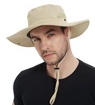 Wmcaps Sun Hats for Men, Wide Brim UPF 50 Sun Hats Summer Mesh UV Protection Beach Safari Hat, Fishing Walking Hiking Boonie Hat with Adjustable Chin Strap Waterproof Breathable (Khaki)