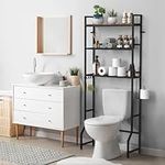 Over The Toilet Storage Rack 3 Tier Industrial Bathroom Over Toilet Shelf Organizer Freestanding Above Toilet Storage Stand with Hooks and Roll Holder for Bathroom Space Saver Brown