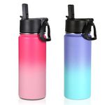 Volhoply 16 OZ Kids Water Bottle Bulk 2 Pack,Insulated Sports Bottles with Straw Lid,Stainless Steel Bottle with Handle Keep Cold & Hot,Double Wall Vacuum Thermos Cups for School(Assorted,Set of 2)