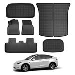 KIKIMO Floor Mats for Tesla Model Y 5-Seater 2020-2023 2024, All-Weather Cargo Liner Floor Mats for Tesla Model Y Accessories, Custom Fit Waterproof Anti-Slip Front Rear Cargo Liner Mat Full Set