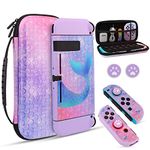 JYPS Mermaid Carrying Case Cover Kit Compatible with Nintendo Switch with Carry Handle for Console Accessories- Purple Protective Portable Hard Shell Pouch Travel Bag
