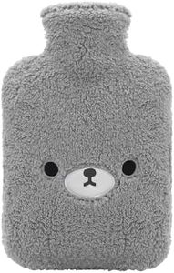 samply Hot Water Bottle with Cute Fleece Cover, Hot Water Bag for Hot and Cold Compress, Hand Feet Warmer, Neck and Shoulder Pain Relief, Grey Bear