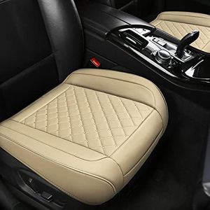 SanQing Car Seat Covers Bottom PU Leather Bottom Seat Cover for Car Front Seat Cushion Automotive Protectors Universal Fit 95% Vehicles (Cream)