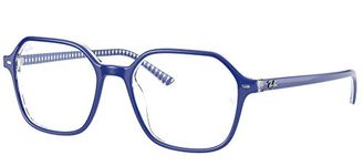 Ray-Ban RX5394 John Rectangular Prescription Eyeglass Frames, Blue On Vichy Blue/White/Demo Lens, 49 mm