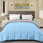 All Season 150 GSM- King-Reversible Bed Comforter/Quilt/Blanket/Rajai - Down Alternative Quilted Duvet Insert with Corner Ties - Winter Warm - Machine Washable_Light Grey and Light Blue