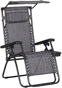 Outsunny Foldable Reclining Garden Chair with Headrest, Zero Gravity Deck Sun Lounger Seat Chair with Footrest, Armrest, Cup Holder & Canopy Shade, Grey