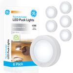 GE LED Puck, 6 Pack, Wireless, Battery Operated, 20 Lumens, Touch Activated On/Off, Bright White Light, Ideal for Closets, Cabinets, Attic, Garage and More, 45994