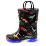 Kids Toddler Light Up Rain Boots Boys Waterproof Outdoor Glitter Rain Shoes with Easy Wear Handles Size 11