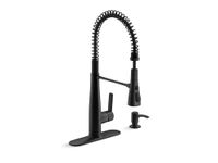 KOHLER K-REC22745-SD-BL Semi-Professional Kitchen Faucet with Soap Dispenser/Lotion Dispenser, Commercial Kitchen Sink Faucet with Pull-Down Sprayhead, Matte Black