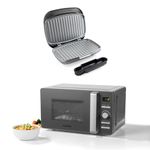 Salter COMBO-8842 Cosmos Digital Health Grill – Non-Stick Griddle, Drip Tray, Temperature Control, 800W 20L Microwave, 27cm Turntable, LED Display, Defrost, Auto-Cook, Grey, Aluminium