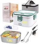 Homtibrm Electric Lunch Box 80W 3 in 1 Heated Lunch Box with 1.8L 304 SS Container/Insulated Bag/Large Cutlery Set,12V 24V 220V Food Warmer for Car Truck Office School and Home Use White (White, 80W)