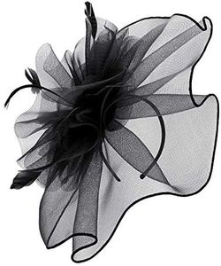 XINCHIA Fascinator Hat for Women Girl Flower Mesh Veil Elegant Feather Headband Retro Cocktail Tea Bridal Shower Hair Clips Pillbox Hat Tea Party Wedding Headpiece Headwear Fancy Dress, Black,