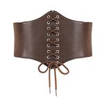 SUOSDEY Coffee Corset Waist Belt for Women Tied Waspie Belt Lace-up Cinch Belt Elastic Wide Belt for Halloween Theme Party