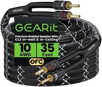 GearIT 10AWG Speaker Cable Wire with Gold-Plated Banana Tip Plugs (35 Feet) in-Wall CL2 Rated, Heavy Duty Braided, 99.9% Oxygen-Free Copper (OFC) - Black