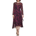 Tommy Hilfiger Women's Button Neck Midi Dress, Wineberry Multi, 16