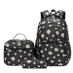 SIVENKE Daisy Printed School Backpack Set with Lunch Bag Pencil Case 3 Pieces School Bags for Teens Girls Boys Primary Junior Middle School Water Resistant Lightweight Bookbag Travel Rucksack