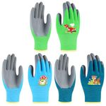 WEDNOK 3 Pairs Kids Gardening Gloves for Boys Age 5-10, Childrens Gardening Gloves Rubber Coated Palm Gripper Gloves for Kids Water/Dirty Resistance Work Garden Gloves for Yard Work