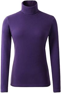 HieasyFit Women's Soft Cotton Turtleneck Top Basic Long Sleeve Pullover Violet M