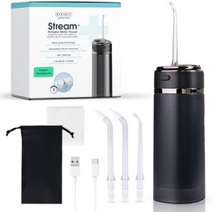 ZENT Stream+ Jet dentaire hydropulseur, Irrigateur buccal, Technologie rotative avancée à 360°, 3 Embouts spécialisés, Pression réglable, élimination de la plaque dentaire, Batterie longue durée, Noir