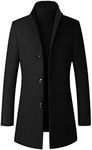 FTCayanz Men's Trench Coat Wool Blend Slim Fit Top Coat Single Breasted Business Overcoat, Black, X-Large