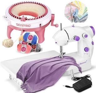 Mini Sewing Machine & Knitting Machine - Portable Sewing Machine for Beginners with Extension Table, Sewing Kit Sentro 48 Needle Knitting Machine for Kids & Adults to Craft Hats, Scarves, Gloves