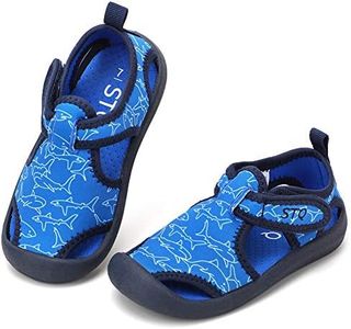 STQ Boys Water Shoes Lightweight Comfortable Non-Slip Swim Sandals(Toddler/Little Kid) Royal Blue/Shark, 4 M US Toddler