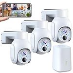 Wireless Outdoor Security Camera System, 4MP Battery Powered Camera Surveillance Exterieur, Panoramic PTZ, HDMI Output Support, Color Night Vision, 2-Way Audio, Human Detection, 3PCS Home WiFi Camera