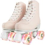 Women's and Girl's Classic Roller Skates,PU Leather Fantastic Flash Wheel Kid Roller Skates Girls Ages 6-12 Beginner for Indoor Outdoor(Pink White Flash Wheel,32)