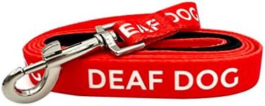 Deaf Dog Leash - Hard of Hearing Warning - Hearing Impaired Dog - No Limited Hearing - Deaf Alert Padded Handle Accessories for Small Medium Large Dogs (Red, Large)