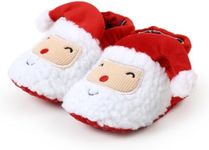 Baby Boys Girls Adjustable Slipper Shoes Anti-Slip Soft Sole Cotton Kint Crib Shoes Cartoon Moccasins with Cap (6-12 Months Red)