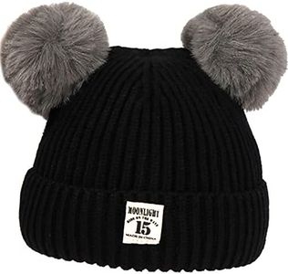 XYIYI Baby Kids Winter Warm Knit Hat Infant Toddler Crochet Fur Pom Beanie Cap for 6-24Months Boys Girls (Black)