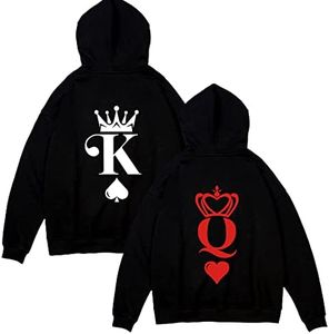 WASJMCSS K&Q Hoodie King Queen Pullover Felpa Coppia di Fidanzato Felpa con Cappuccio per Natale Regali per Lui e per Lei,1 Pièce,K1-Black-L