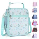 hombrima Kids Insulated Lunch Box Bag, Thermal Picnic Cool Bags with Adjustable Strap for Adults Children Women Men Boys Girls School Work (Rainbow-GN)