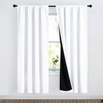 NICETOWN Rod Pocket Full Light Blocking Drapes - 100% Blackout Window Curtain Panels with Black Liner, 72 inches Long Draperies Privacy Protect (White, 2 Pieces, 52 inches Wide Per Panel)