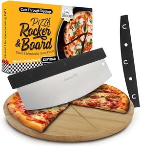 Checkered Chef Premium Pizza Cutter and Cutting Board Set - Rocker Pizza Cutter and 13.5 Inch Round Wooden Pizza Board - Outdoor Pizza Oven Accessories