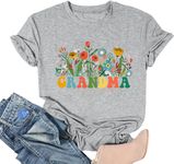 Grandma T-Shirt for Women Funny Cute Pattern Blessed Grandma Mom Shirt Casual Grandma Gigi Gift Top, Grey, X-Large