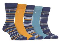 Farah - Mens 5 Pack Natural Organic Bamboo Bright Striped Patterned Socks (6-11, Navy/Blue)