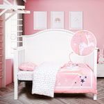 JISEN Crib Bedding Set for Girls 3 Piece Toddler Bed Bedding Set Soft Microfiber Baby Crib Duvet Cover Set Include Duvet Cover Fitted Sheet Pillowcase Nursery Bed Decoration Gift Pink Unicorns