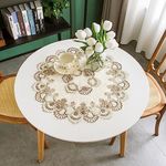 Lace Small Round Tablecloth Doilies Table Topper Scarf Embroidered Farmhouse Table Cloth with Macrame Border for Dresser Wedding Party Placemat Stone 24 inch