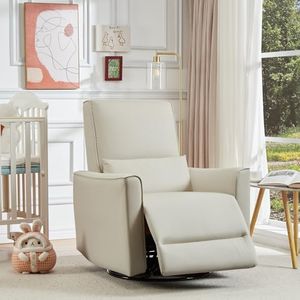 360° Swivel Rocking Recliner Chair, Glider Rocking Chair, Upholstered Faux Leather Reclining, Manual Recliner Chair with Lumbar Support, Nursery Rocker Recliner for Living Room, Bedroom, Beige