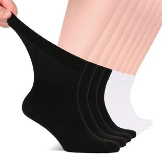 Hugh Ugoli Diabetic Socks for Men, Loose Ankle Extra-Wide Socks Rayon, Thin, Seamless Toe and Non-Binding Top, 8 Pairs, Black/White, Shoe Size: 11-13