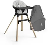 Stokke Clikk High Chair (Black/Natural) with Clikk Cushion (Nordic Grey) + Travel Bag - Includes Tray & Harness - Light, Durable & Travel Friendly - Best for 6-36 Months or Up to 33 lbs