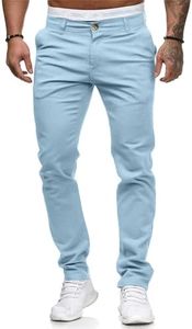 ALLABREVE Men's Chinos Casual Dress Pants Slim Fit Skinny Stretch Flat-Front Lightweight Comfort Slacks (Blue,28W*30L)